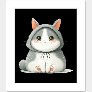 Kawaii Cat in a Hood Posters and Art